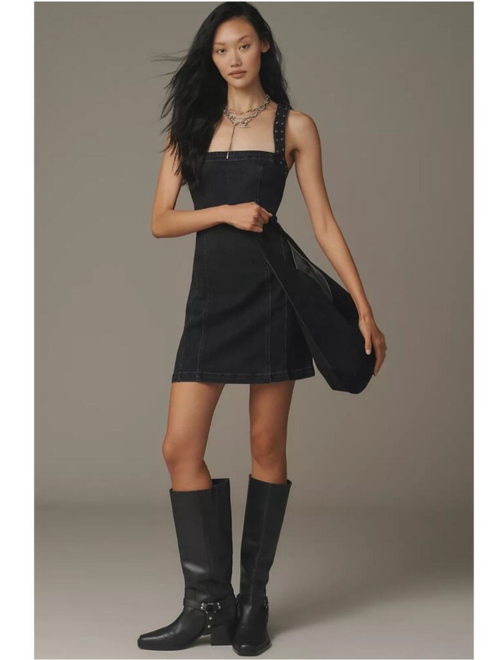 Pilcro Studded Square-Neck Denim Mini Dress size S